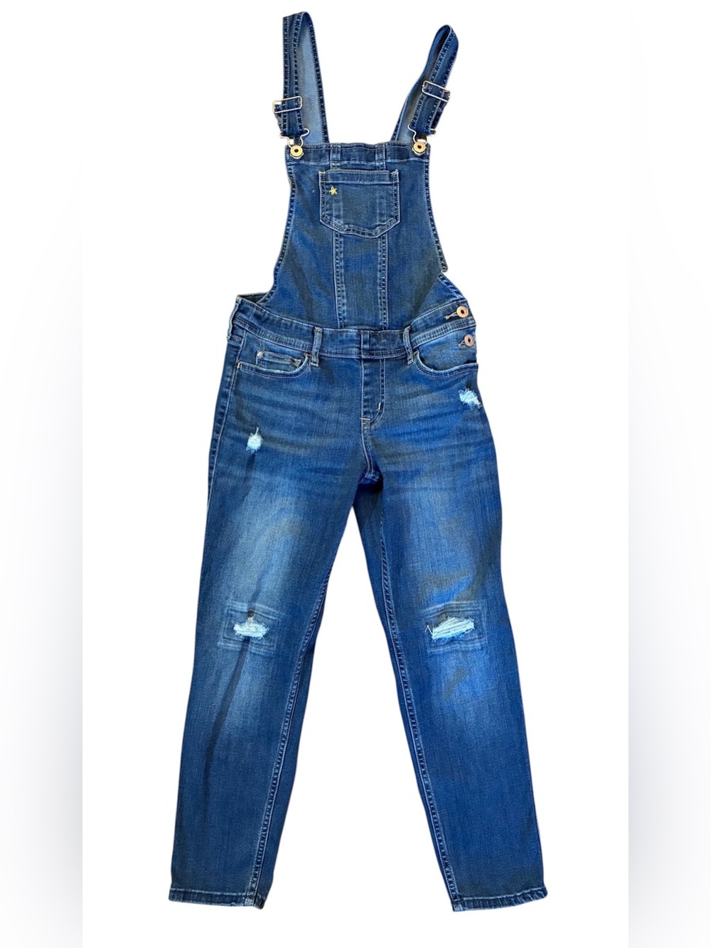 Abercrombie Kids Girls 11-12 Blue Denim Overall One-Piece Adjustable Distressed